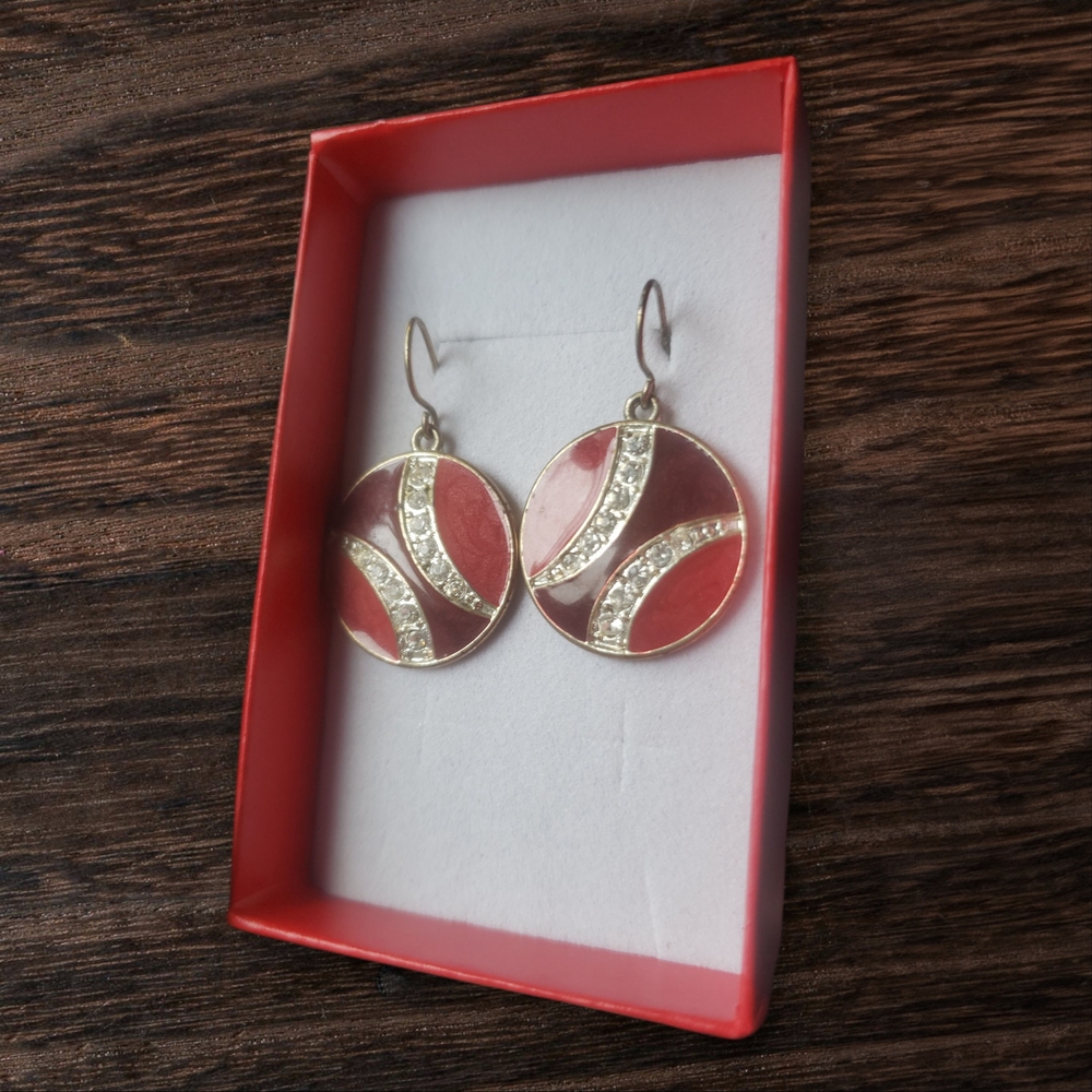 Elegant Red and Silver Jeweled Circle Earrings